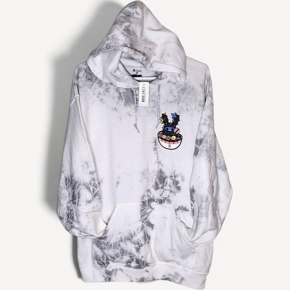 Tokidoki x Naruto Shippuden BoxLunch Tie Dye Hoodie Mens Large Grey White Ramen
